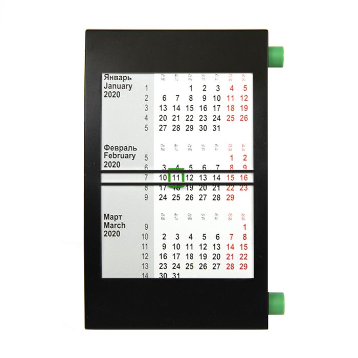 Календарь настольный, зеленый, черный