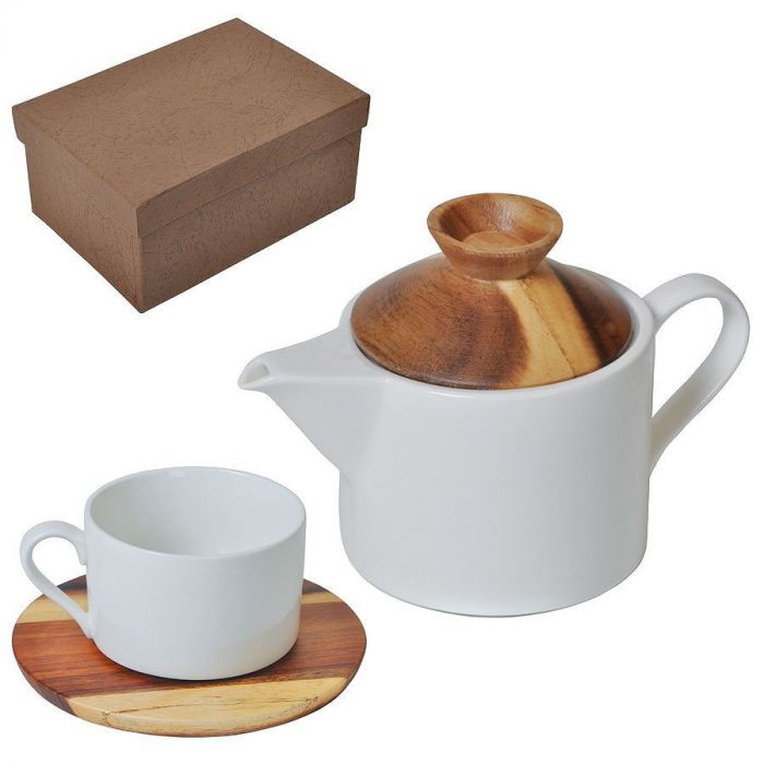 Набор Andrew:чайная пара и чайник в подарочной упаковке, коричневый, белый