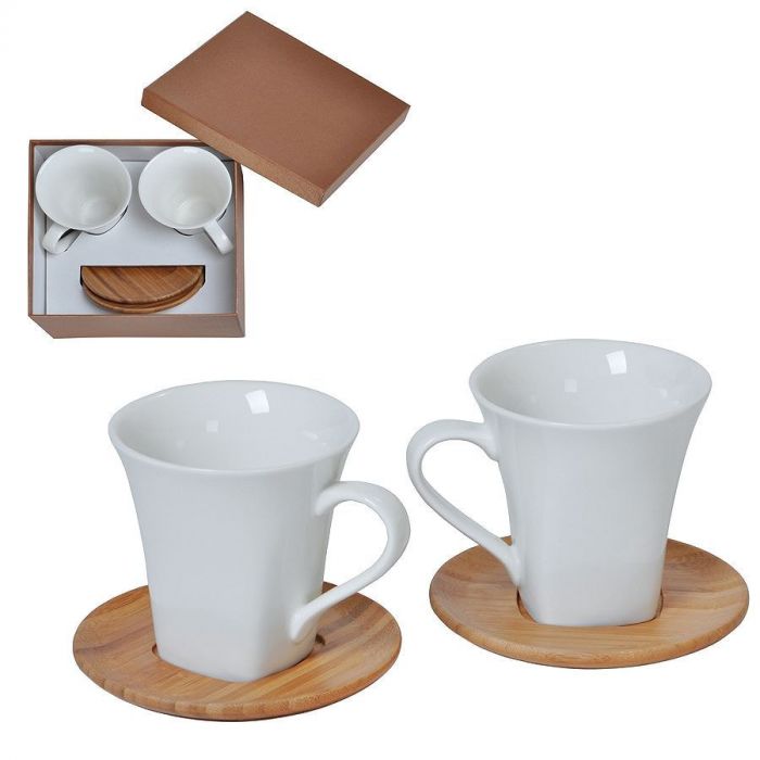 Набор Натали: две чайные пары в подарочной упаковке, коричневый, белый