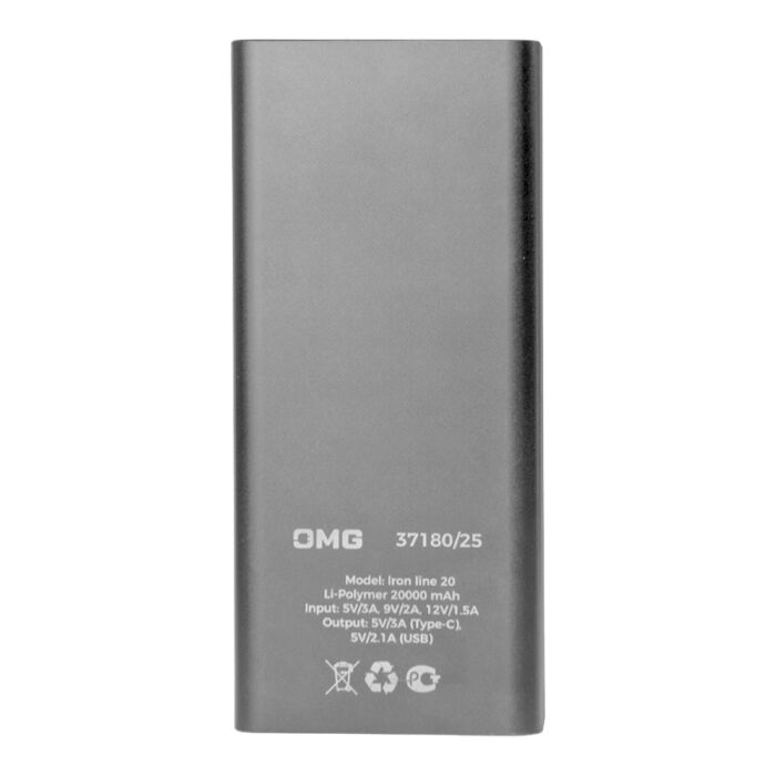 Универсальный аккумулятор OMG Iron line 20 (20000 мАч), серебристый
