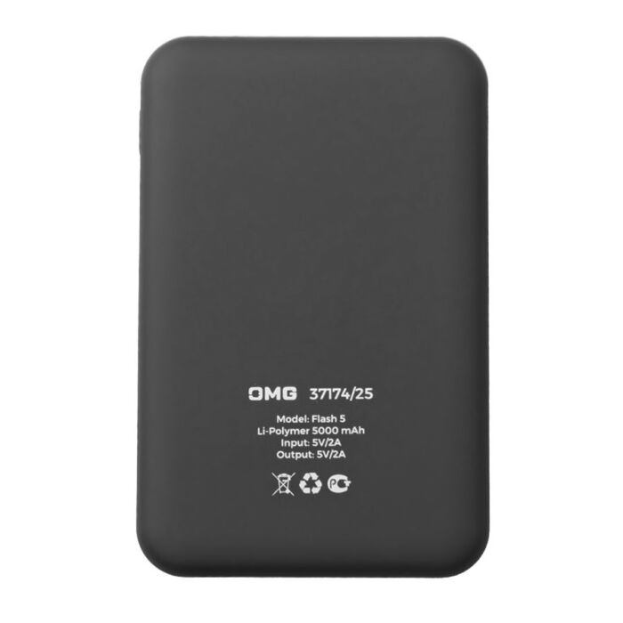 Универсальный аккумулятор OMG Flash 5 (5000 мАч) с подсветкой и soft touch, черный