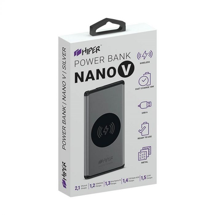 Универсальный аккумулятор NANO V Silver 5000 мАч, серебристый