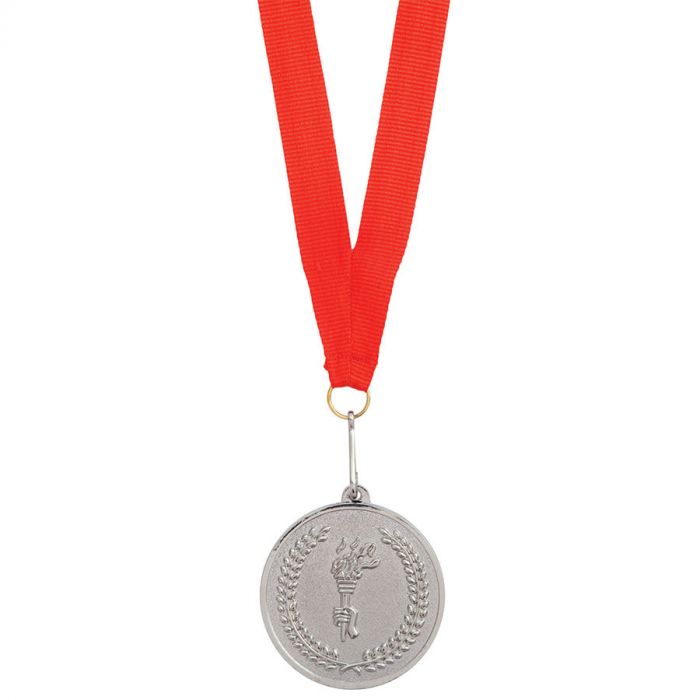 Медаль наградная на ленте Серебро, красный, серебристый