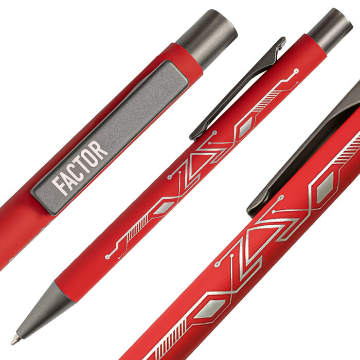 Ручка шариковая FACTOR, красный, серый