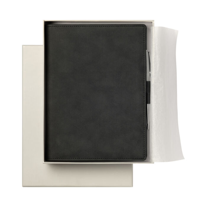 Ежедневник-портфолио Clip NEO недатированный в подарочной коробке, черный (в комплекте ручка Tesoro серебро)