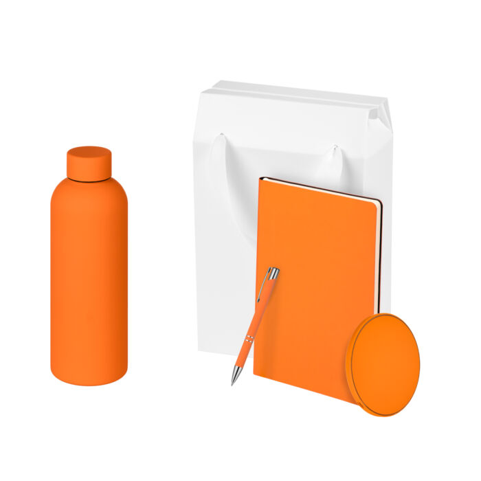 Подарочный набор Prima, оранжевый (термокружка, ежедневник, зарядное устройство, ручка)