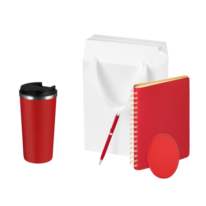 Подарочный набор Palermo, красный (термокружка, ежедневник, зарядное устройство, ручка)