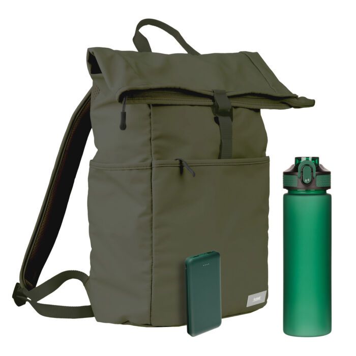 Подарочный набор Boston, зеленый (бутылка, ЗУ, рюкзак)