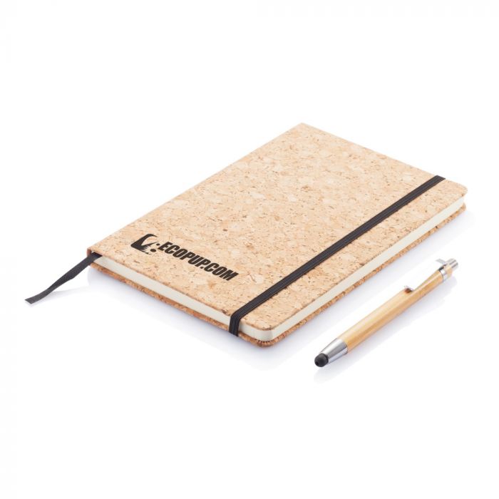 Блокнот Cork на резинке с бамбуковой ручкой-стилус, А5, коричневый