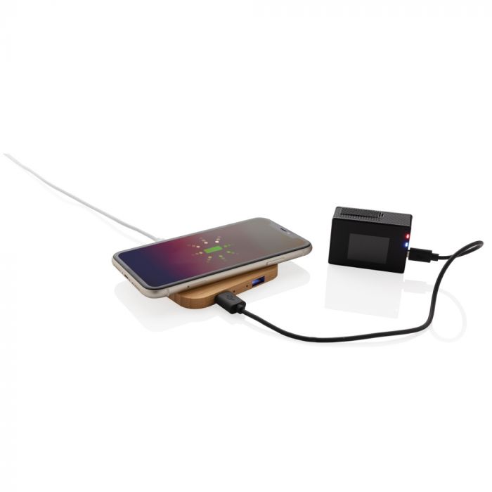 Док-станция для беспроводной зарядки Bamboo с портами USB, 5 Вт, коричневый