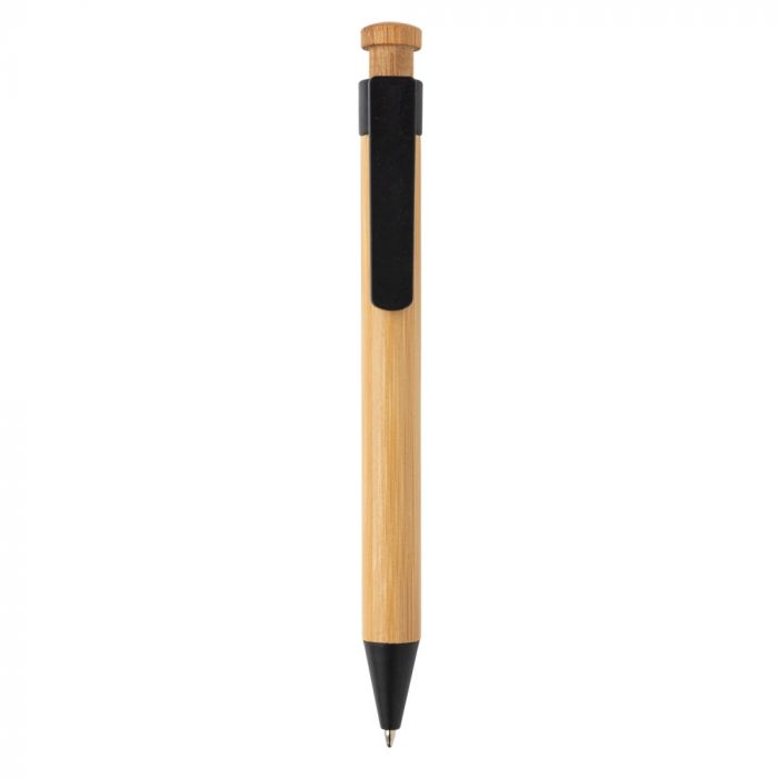 Бамбуковая ручка с клипом из пшеничной соломы, черный