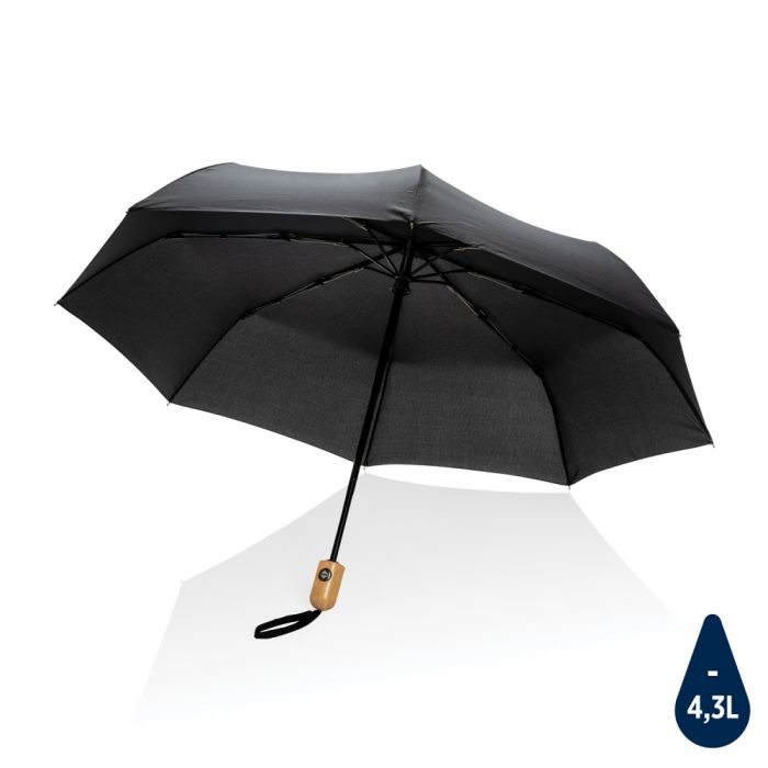 Автоматический зонт Impact из RPET AWARE™ с бамбуковой ручояткой, d94 см