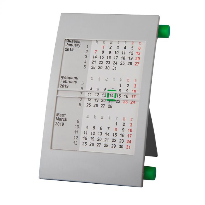 Календарь настольный, зеленый, серый