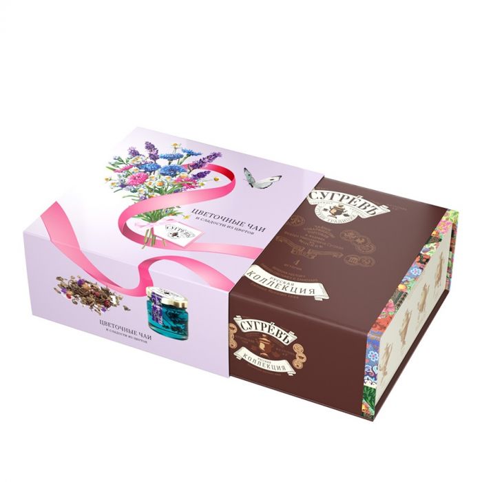 Подарочный набор Весенний букет с вареньем и цветочным чаем, разные цвета