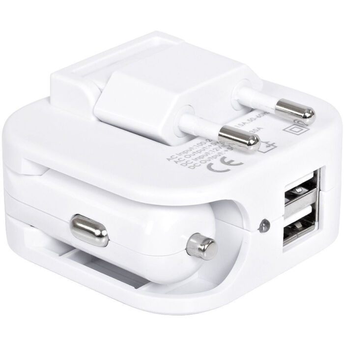 Адаптер с двумя USB-портами для зарядки от сети и от прикуривателя Socket, белый