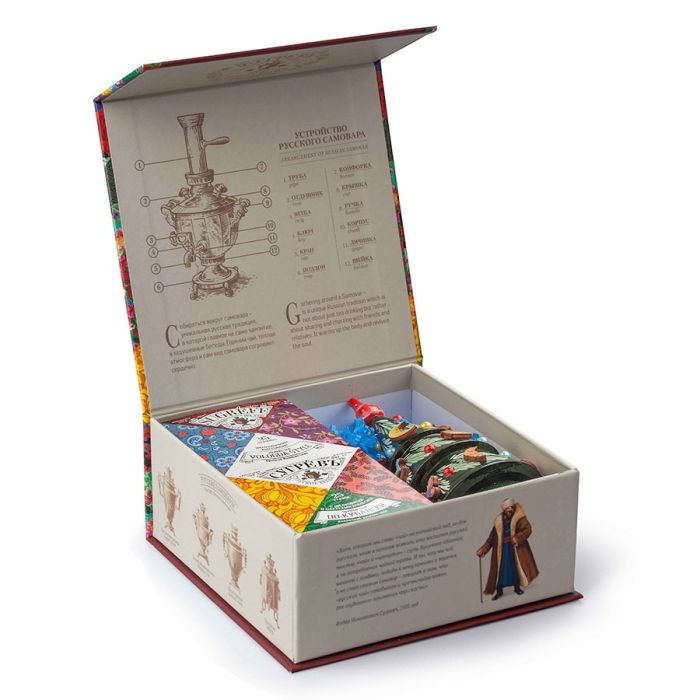 Набор подарочный Сугревъ. Россия из 2-х коробочек с листовым чаем и ёлкой-матрешкой, разные цвета