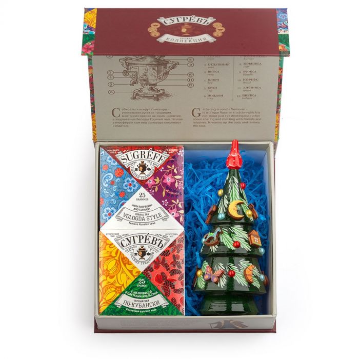 Набор подарочный Сугревъ. Россия из 2-х коробочек с листовым чаем и ёлкой-матрешкой, разные цвета