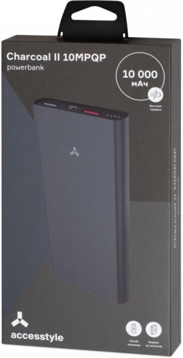 Внешний аккумулятор Accesstyle CHARCOAL II (10000 mAh), серебристый