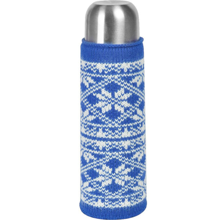 Чехол вязаный на бутылку/термос Зимний орнамент, синий