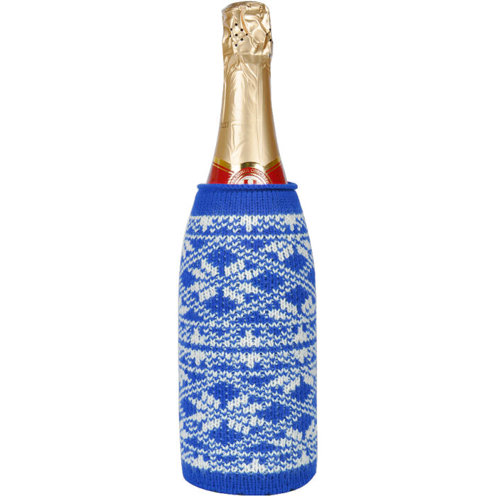 Чехол вязаный на бутылку/термос Зимний орнамент, синий