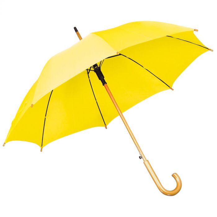 Зонт-трость с деревянной ручкой, желтый