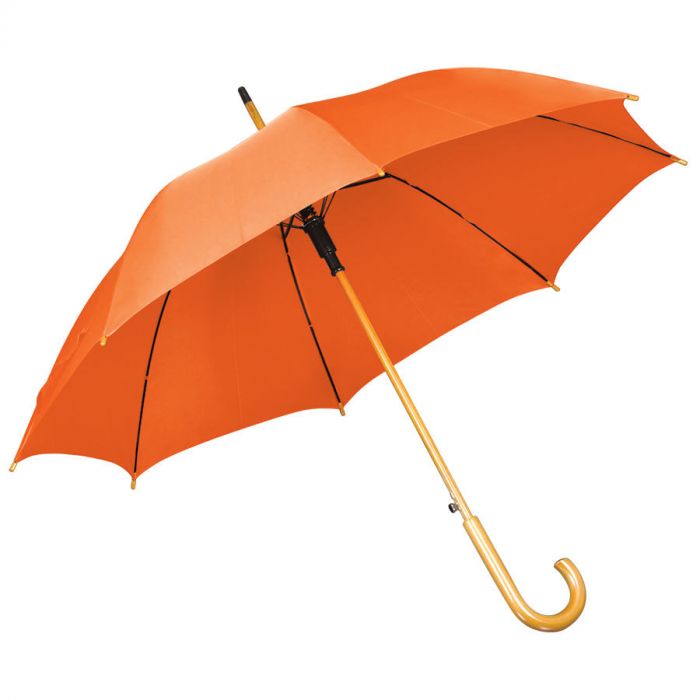 Зонт-трость с деревянной ручкой, оранжевый