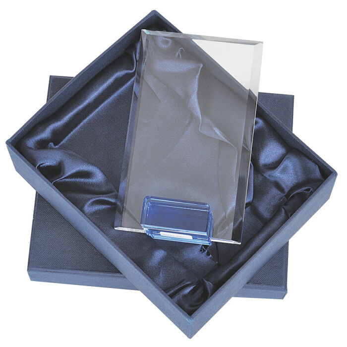 Стела наградная Прямоугольник в подарочной упаковке, прозрачный, синий