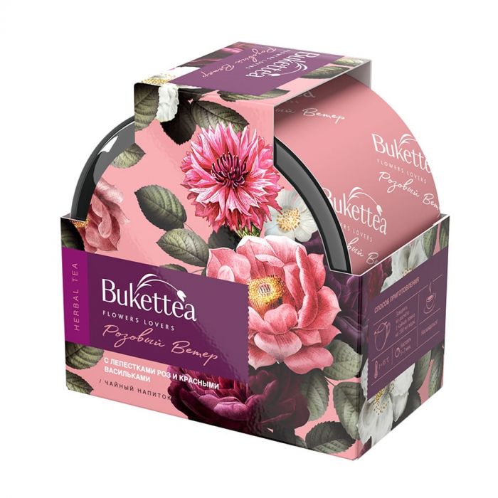 Чайный напиток BukettEA с добавками растительного сырья Розовый ветер, розовый