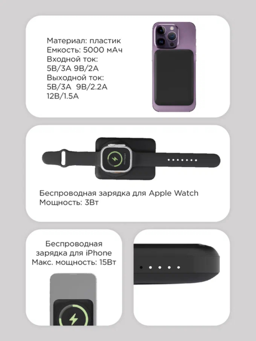 Беспроводной магнитный ПЗУ VLP Dual Magsafe PowerBank 5000, белый