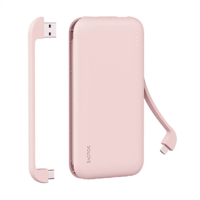ПЗУ Xiaomi Mi Solove W7 со встроенными кабелями Type-C и Lightning, розовый