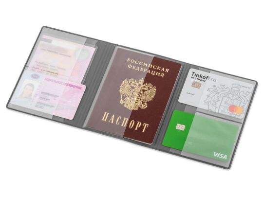Обложка на магнитах для автодокументов и паспорта Favor, темно-серый