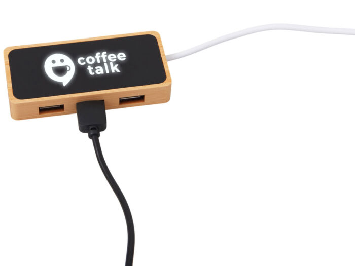 USB хаб с подсветкой лого Reedia S5, 3*USB, 1*Type C, черный/натуральный