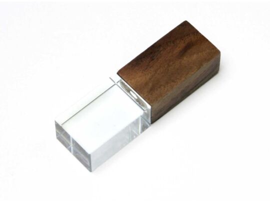 USB 2.0- флешка на 64 Гб прямоугольной формы, коричневый/прозрачный с белой подсветкой