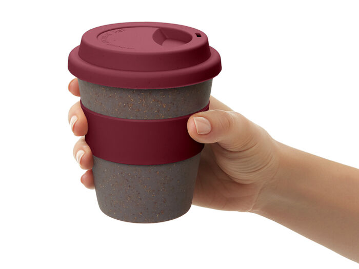 Стакан из бамбукового волокна Café, серо-коричневый/красный бургунди