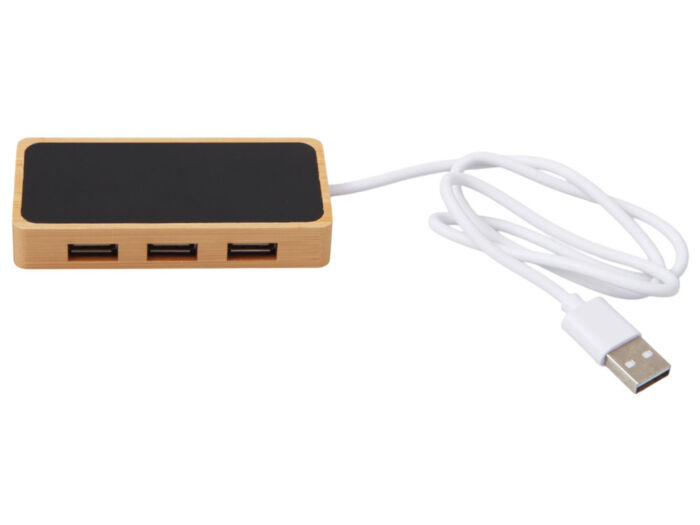 USB хаб с подсветкой лого Reedia S5, 3*USB, 1*Type C, черный/натуральный