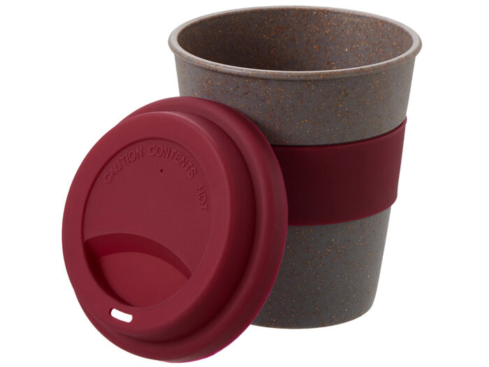 Стакан из бамбукового волокна Café, серо-коричневый/красный бургунди