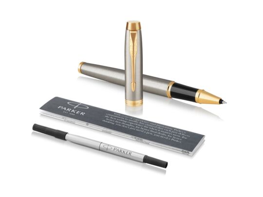 Ручка роллер Parker IM Core Brushed Metal GT, серый/черный/золотистый