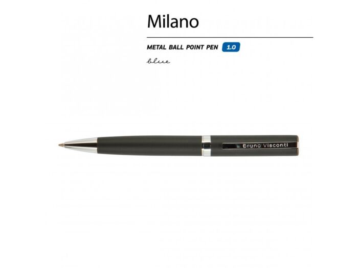 Ручкa BrunoVisconti шариковая автоматическая 1мм синяя Milano Graphite (черный металлический корпус)