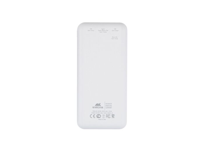 RIVACASE VA2580 (20 000mAh), QC/PD 20W внешний аккумулятор с дисплеем, белый /24