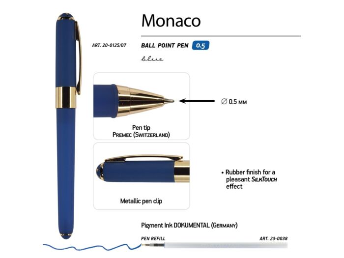 Ручка пластиковая шариковая Monaco, темно-синий/золотистый