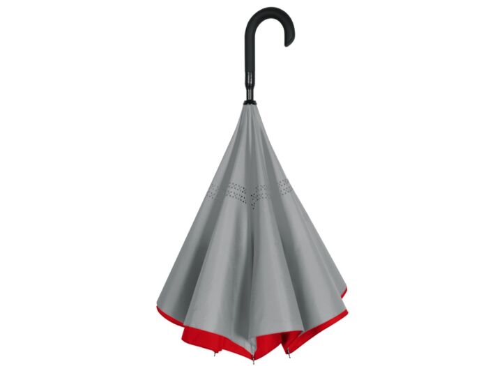 Зонт-трость наоборот Inversa, полуавтомат, красный/серый