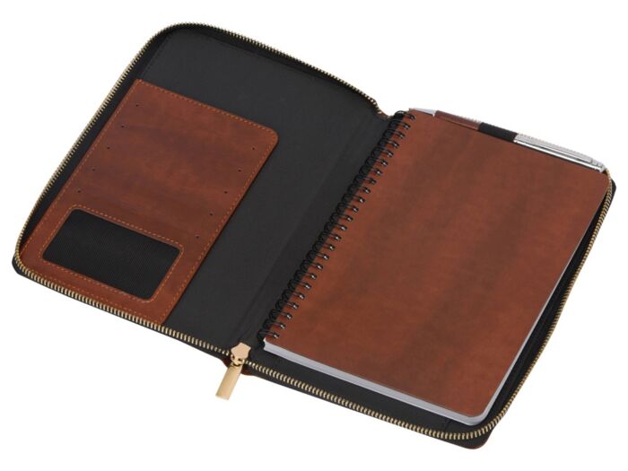 Бизнес-блокнот на молнии А5 Fabrizio с RFID защитой и ручкой, коричневый