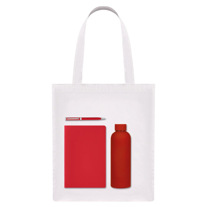 Подарочный набор Medium, красный (шоппер, блокнот, ручка, термобутылка)