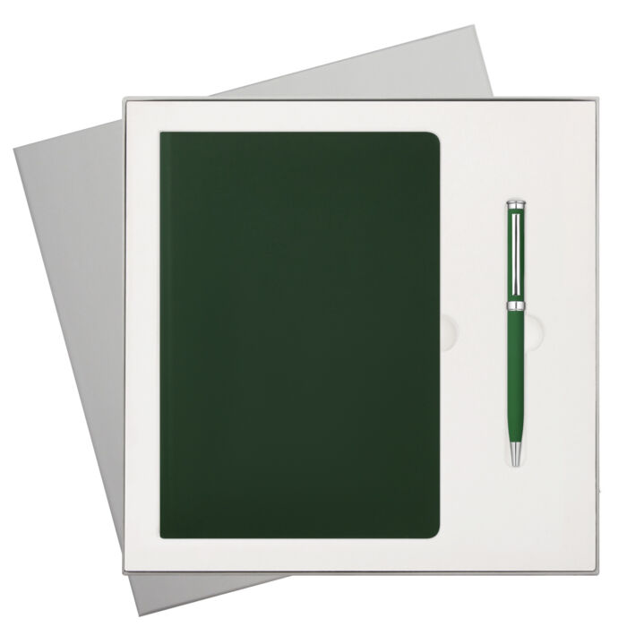 Подарочный набор Spark, зеленый (ежедневник, ручка)
