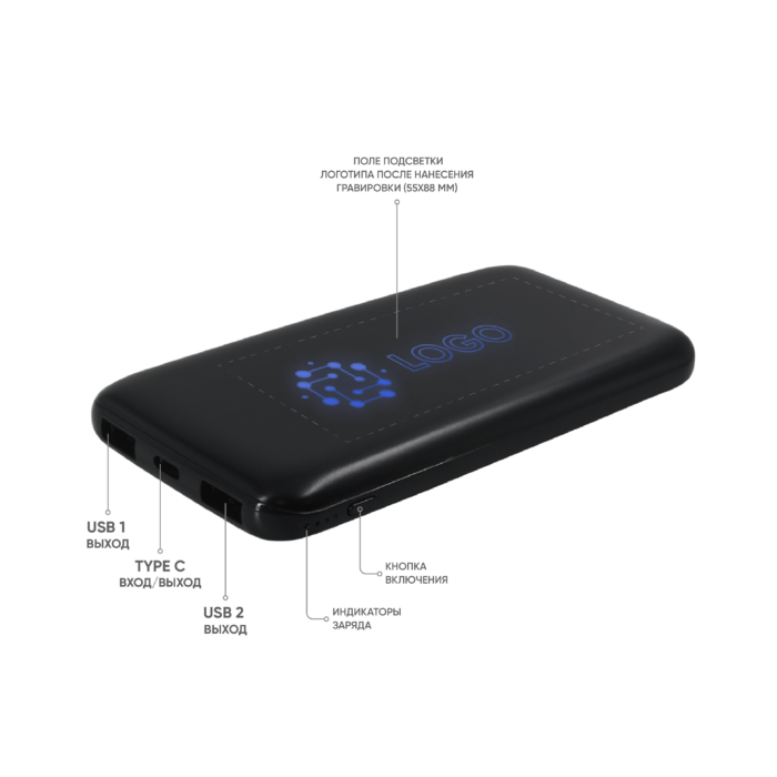 Внешний аккумулятор с подсветкой Bplanner Power 4 ST, 8000 mAh (Синий)