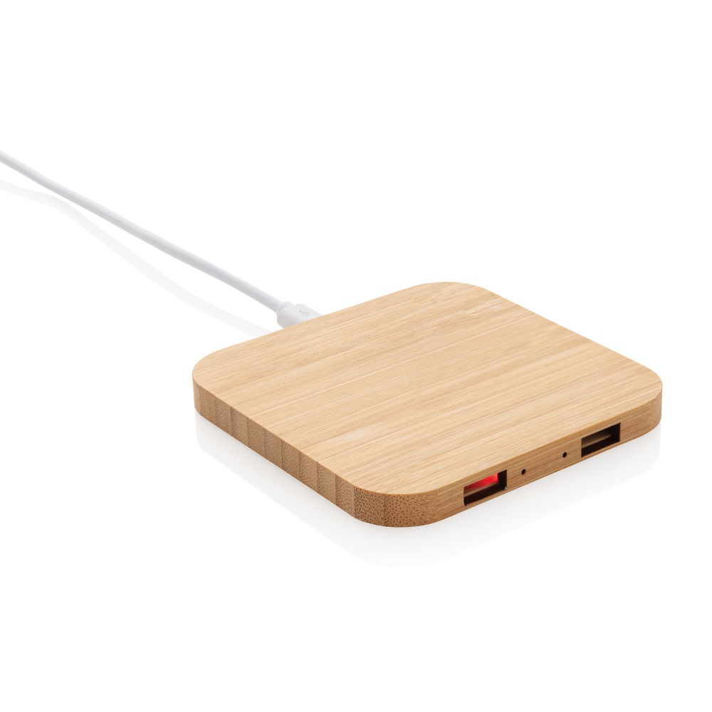 Док-станция для беспроводной зарядки Bamboo с портами USB, 5 Вт, коричневый  | IKON GIFTS