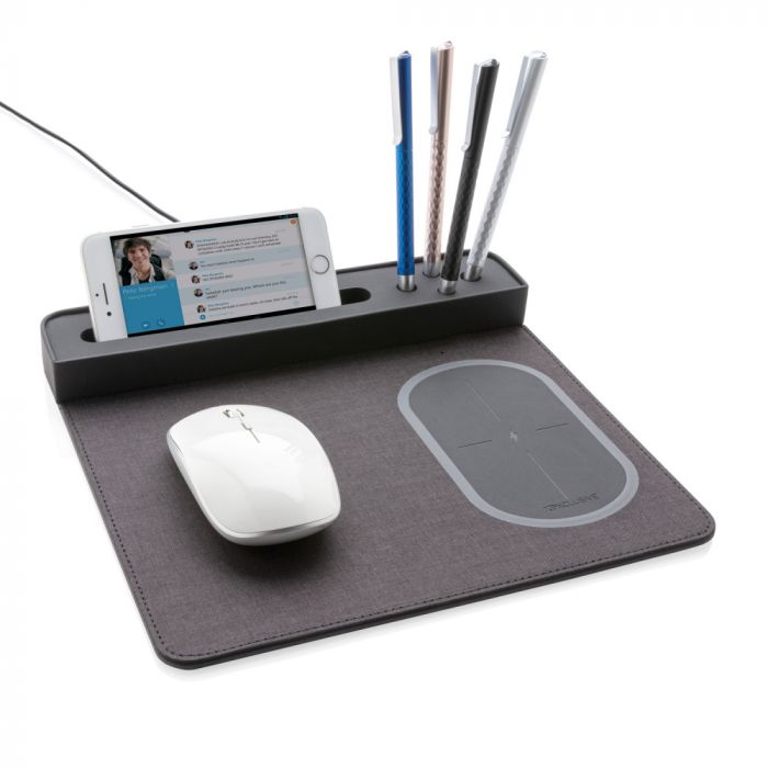 Коврик для мышки с беспроводным зарядным устройством, 5W и USB, серый