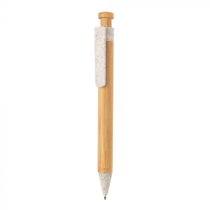 Бамбуковая ручка с клипом из пшеничной соломы, белый