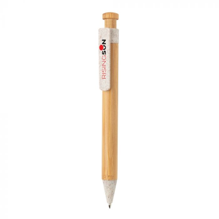 Бамбуковая ручка с клипом из пшеничной соломы, белый